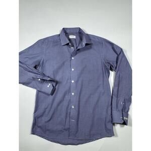 ETON Slim 44 17.5 Blue Check Dress Shirt Fine Twill Cotton